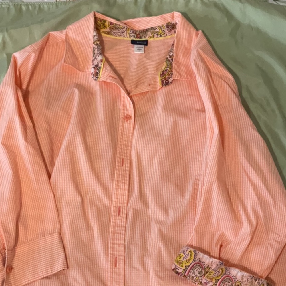 Peach Button-Up Shirt with Paisley Accents